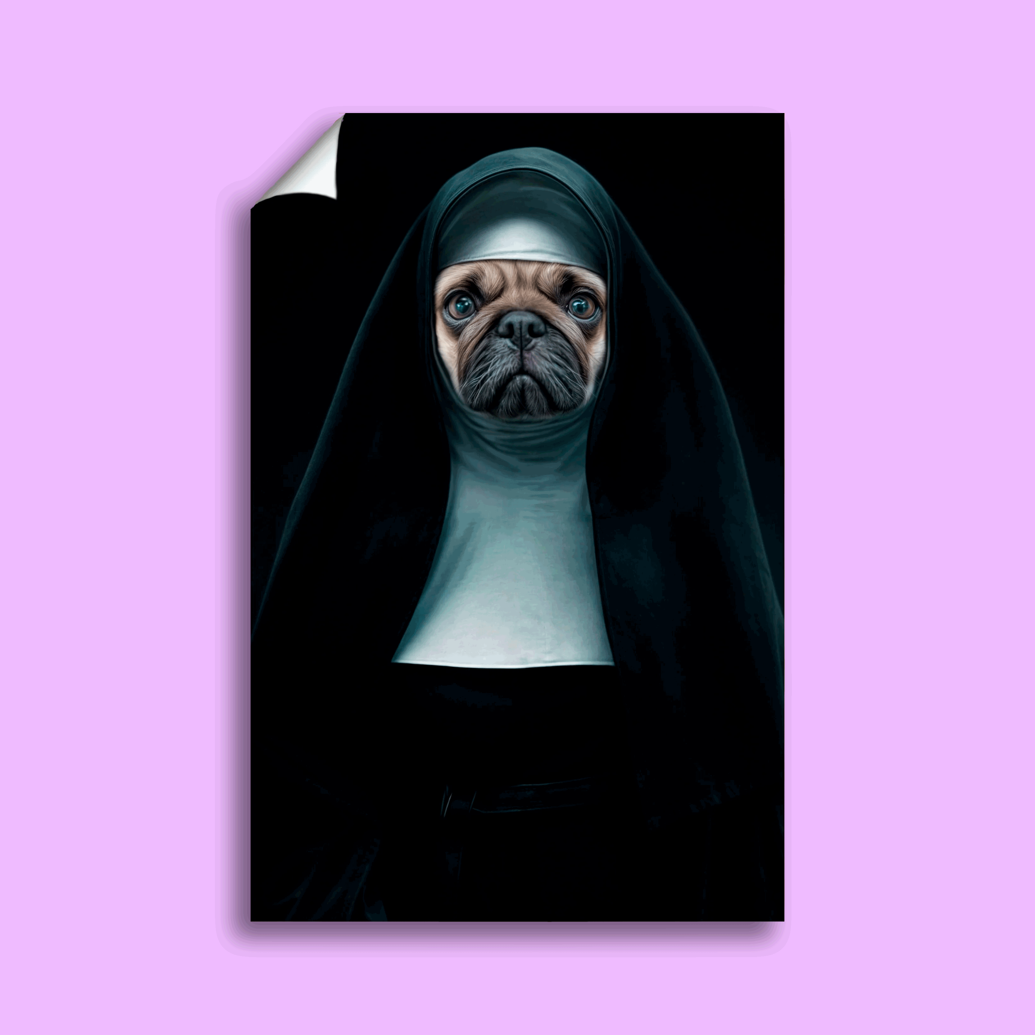 The Nun Halloween Pet Portrait - Custom Pet Portrait